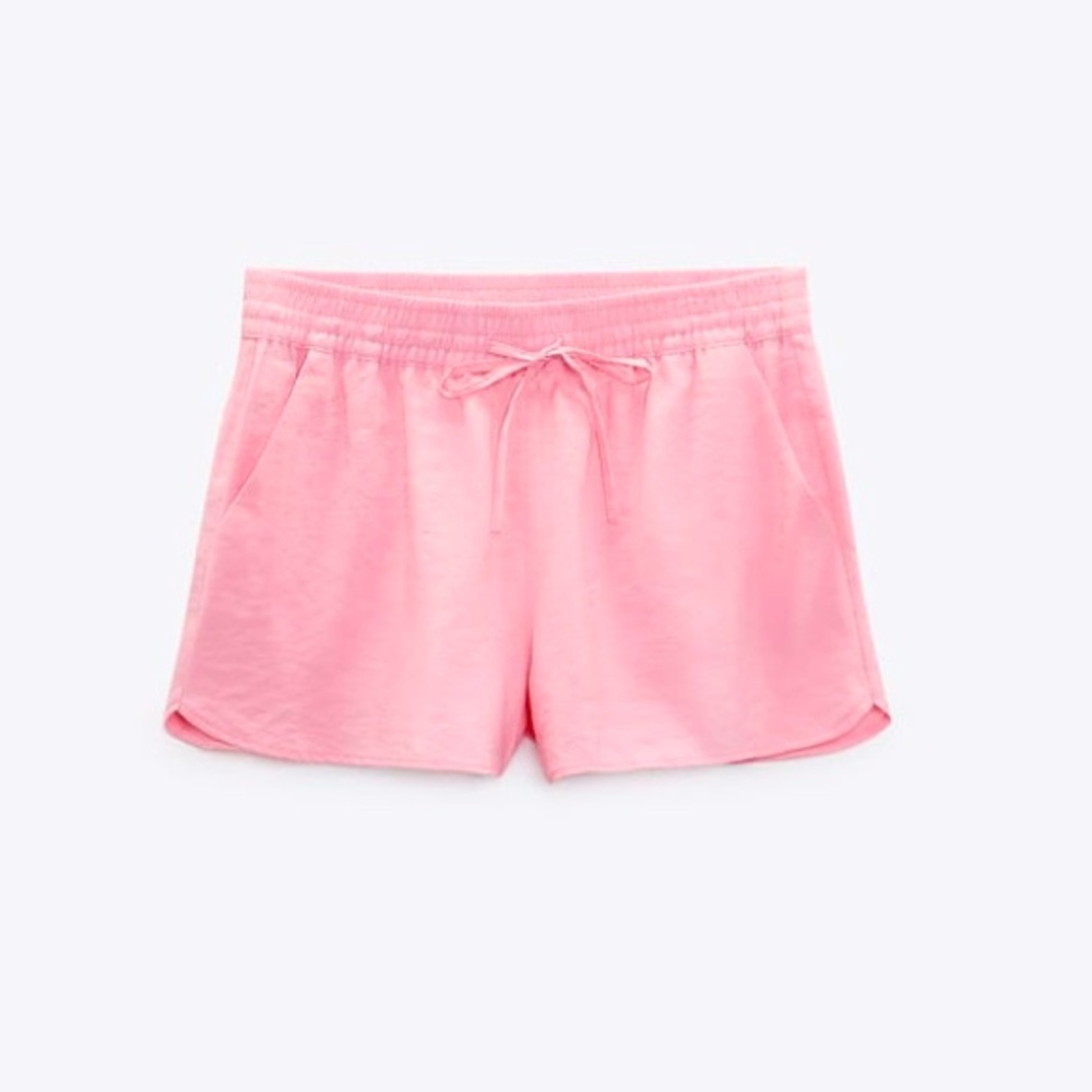 NWT Zara Bubblegum Pink Modal Drawstring Shorts Elastic Waist Size M